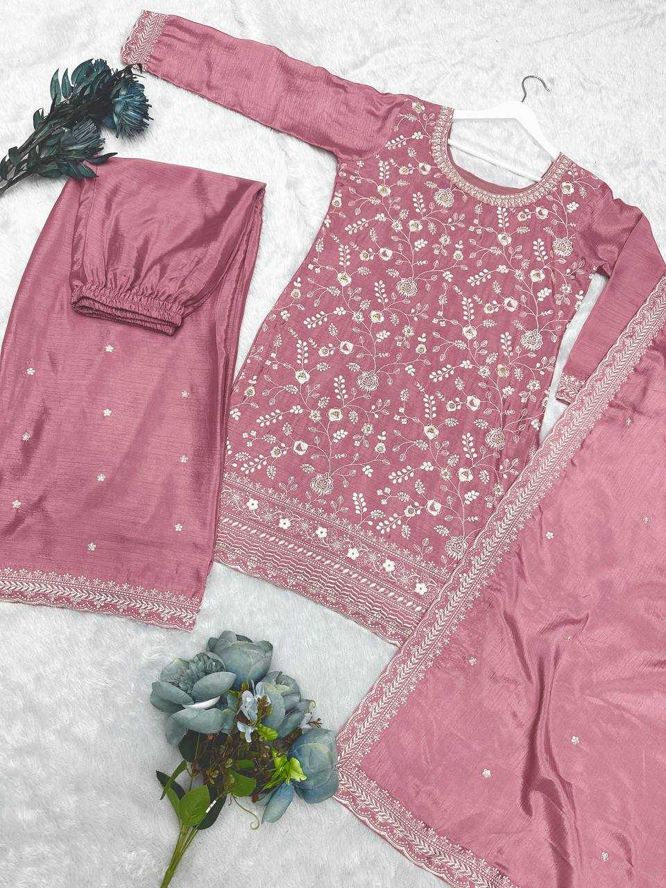 Chinon Silk Kesh157 1667 Suits & Dresses  Embroidery Palazzo Ladies Silk Ladies Paarty Wear Zari Work Suits