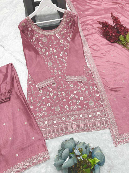 Chinon Silk Kesh157 1667 Suits & Dresses  Embroidery Palazzo Ladies Silk Ladies Paarty Wear Zari Work Suits