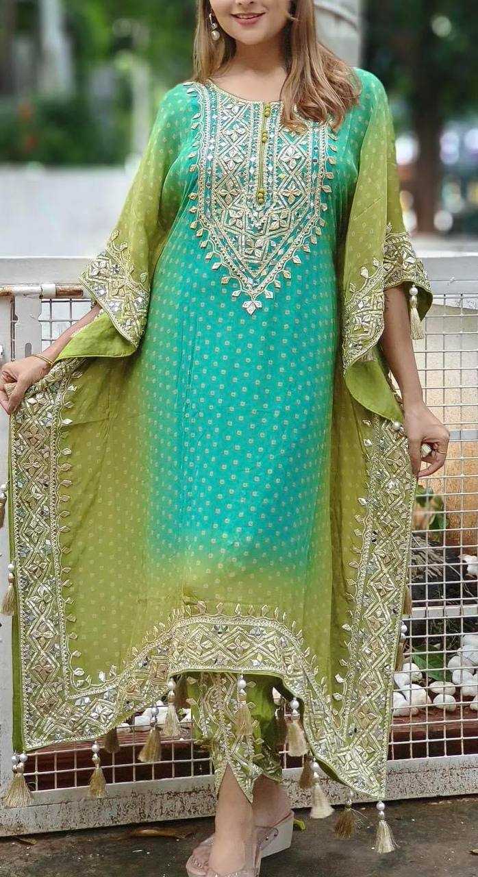 Chinon Silk Kesh157 1669 Suits & Dresses Islamic Clothing  Kaftans Embroidery Ladies Silk Ladies Party Wear Suits