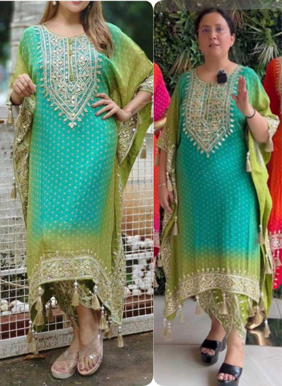 Chinon Silk Kesh157 1669 Suits & Dresses Islamic Clothing  Kaftans Embroidery Ladies Silk Ladies Party Wear Suits