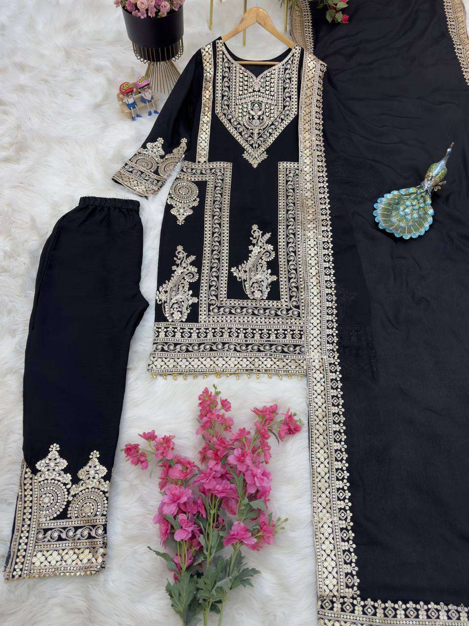 Chinon Silk Kesh158 8996 Suits & Dresses Islamic Clothing  Pakistani Embroidery Ladies Silk Zari Work Suits