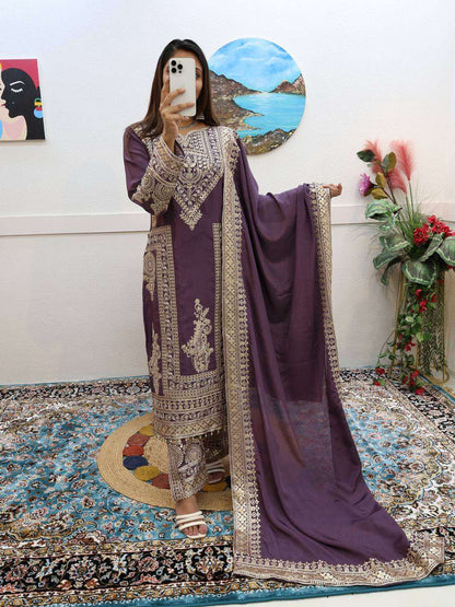 Chinon Silk Kesh158 8996 Suits & Dresses Islamic Clothing  Pakistani Embroidery Ladies Silk Zari Work Suits