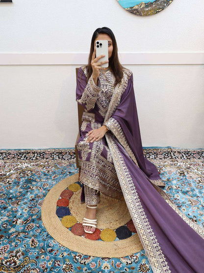 Chinon Silk Kesh158 8996 Suits & Dresses Islamic Clothing  Pakistani Embroidery Ladies Silk Zari Work Suits