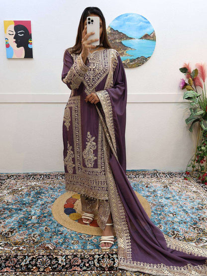 Chinon Silk Kesh158 8996 Suits & Dresses Islamic Clothing  Pakistani Embroidery Ladies Silk Zari Work Suits