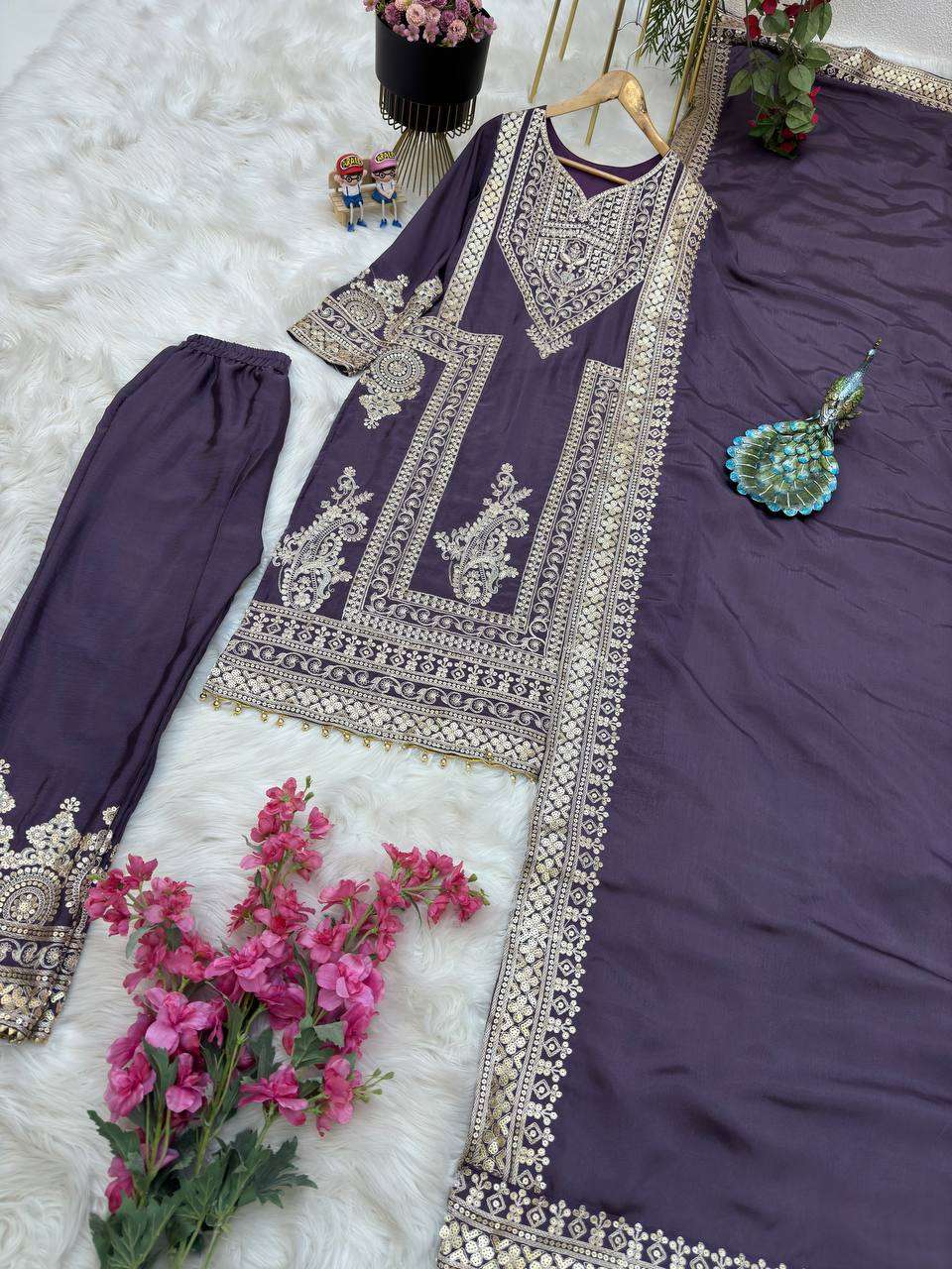 Chinon Silk Kesh158 8996 Suits & Dresses Islamic Clothing  Pakistani Embroidery Ladies Silk Zari Work Suits