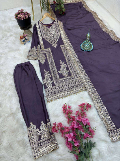 Chinon Silk Kesh158 8996 Suits & Dresses Islamic Clothing  Pakistani Embroidery Ladies Silk Zari Work Suits