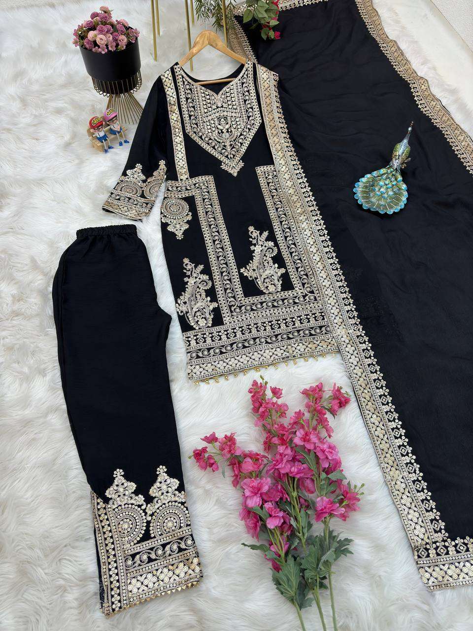 Chinon Silk Kesh158 8996 Suits & Dresses Islamic Clothing  Pakistani Embroidery Ladies Silk Zari Work Suits