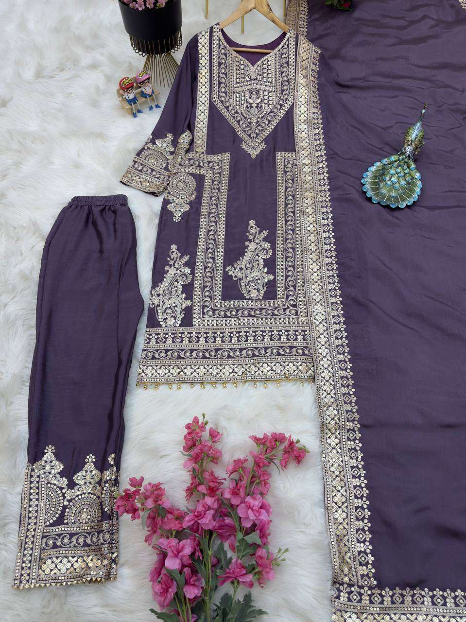 Chinon Silk Kesh158 8996 Suits & Dresses Islamic Clothing  Pakistani Embroidery Ladies Silk Zari Work Suits