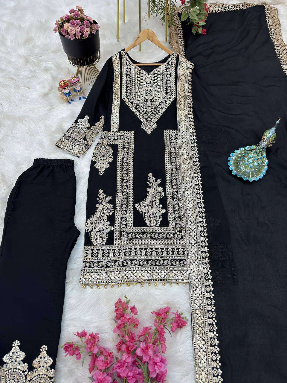 Chinon Silk Kesh158 8996 Suits & Dresses Islamic Clothing  Pakistani Embroidery Ladies Silk Zari Work Suits