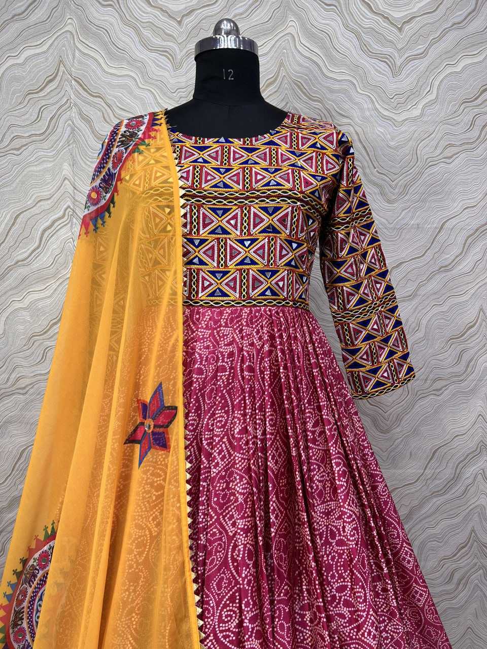 Chinon Silk Kesh159 1300 Gowns  Printed Embroidery Anarkali Long Gowns