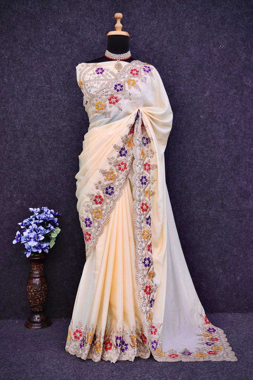 Chinon Silk Kesh169 1269 Sarees  Sequin Work Embroidered Cutwork Diwali Collections Sarees