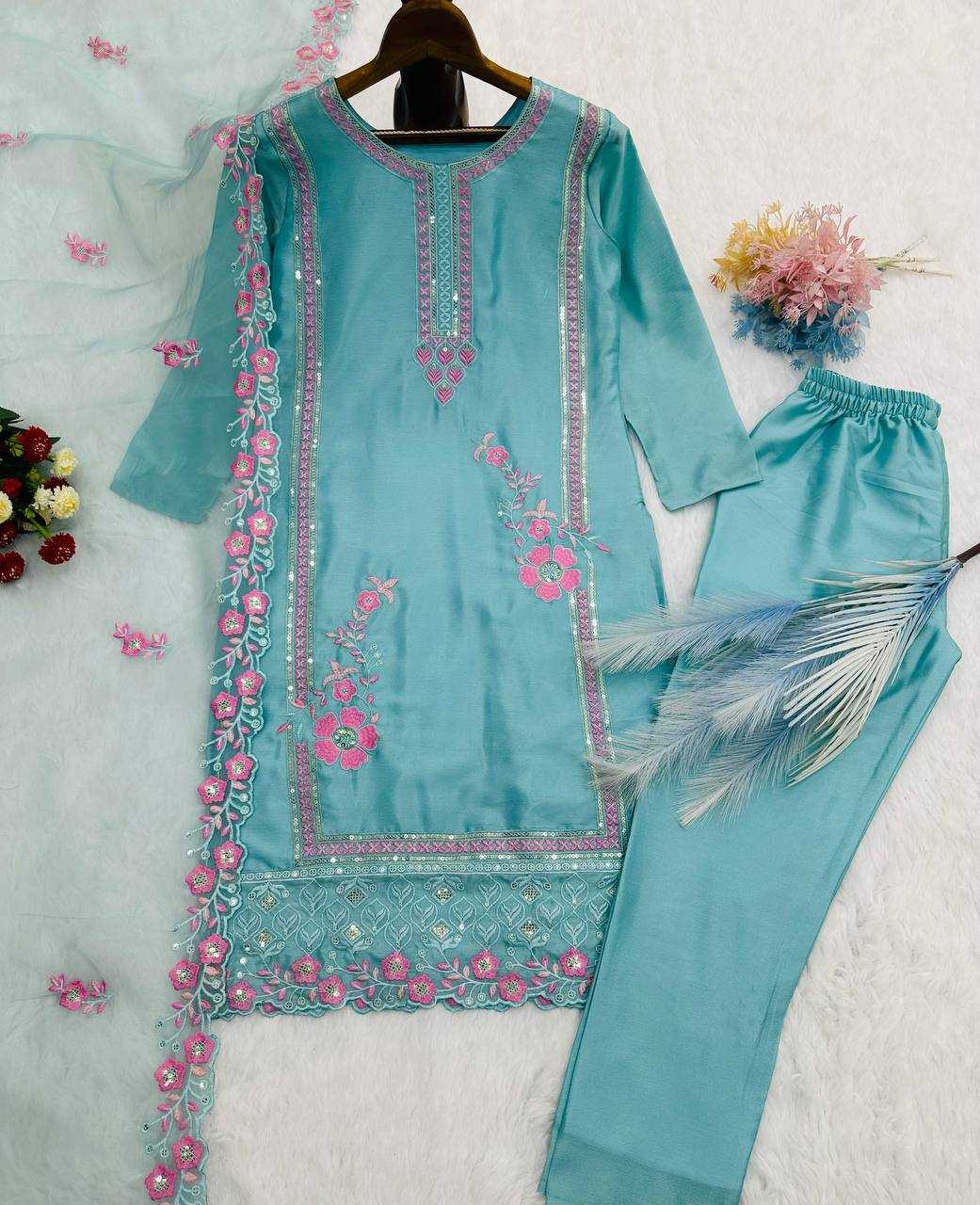 Chinon Silk Kesh169 616 Suits & Dresses  Ladies Embroidery Ladies Silk Suits