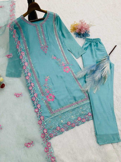 Chinon Silk Kesh169 616 Suits & Dresses  Ladies Embroidery Ladies Silk Suits