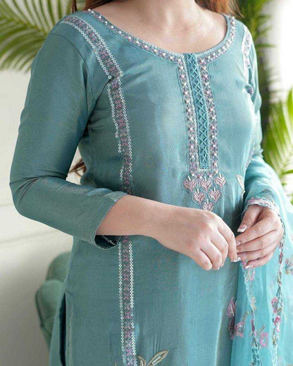 Chinon Silk Kesh169 616 Suits & Dresses  Ladies Embroidery Ladies Silk Suits