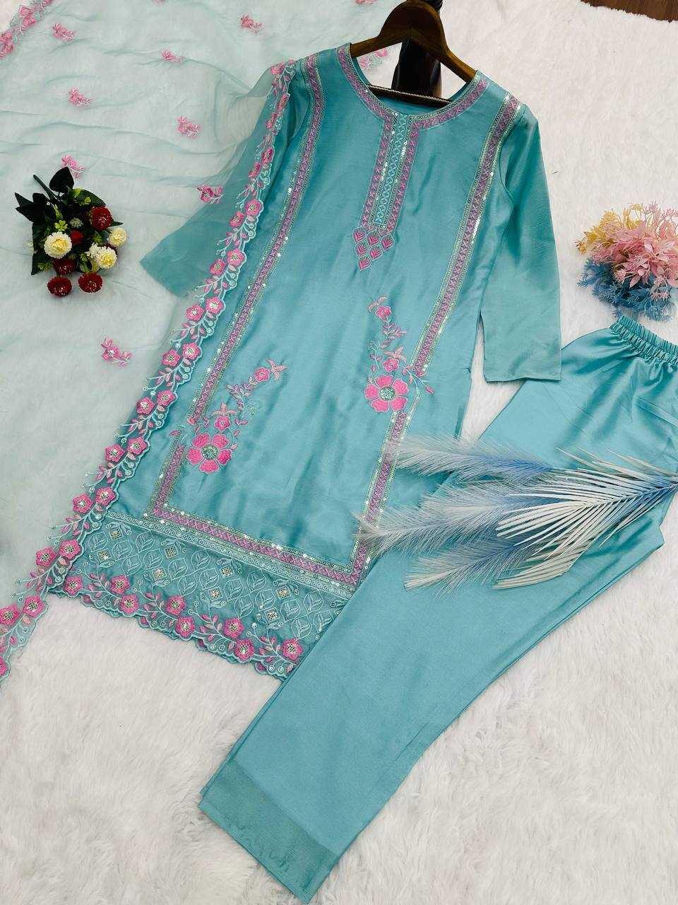 Chinon Silk Kesh169 616 Suits & Dresses  Ladies Embroidery Ladies Silk Suits