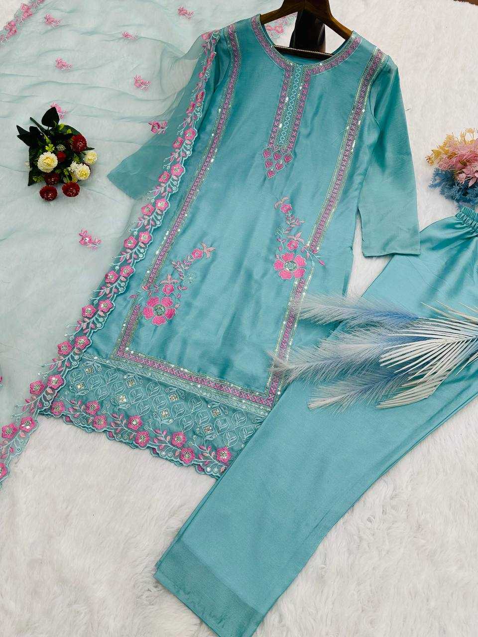 Chinon Silk Kesh169 616 Suits & Dresses  Ladies Embroidery Ladies Silk Suits