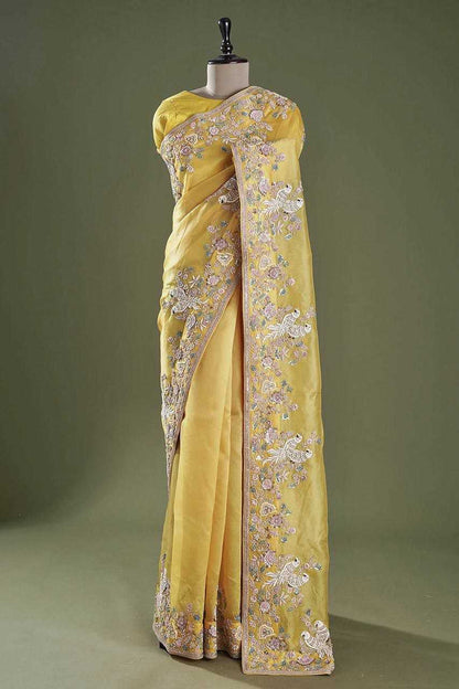 Chinon Silk Kesh188 9138 Sarees  Sequence Embroidered Silk Yellow Weddings Sarees