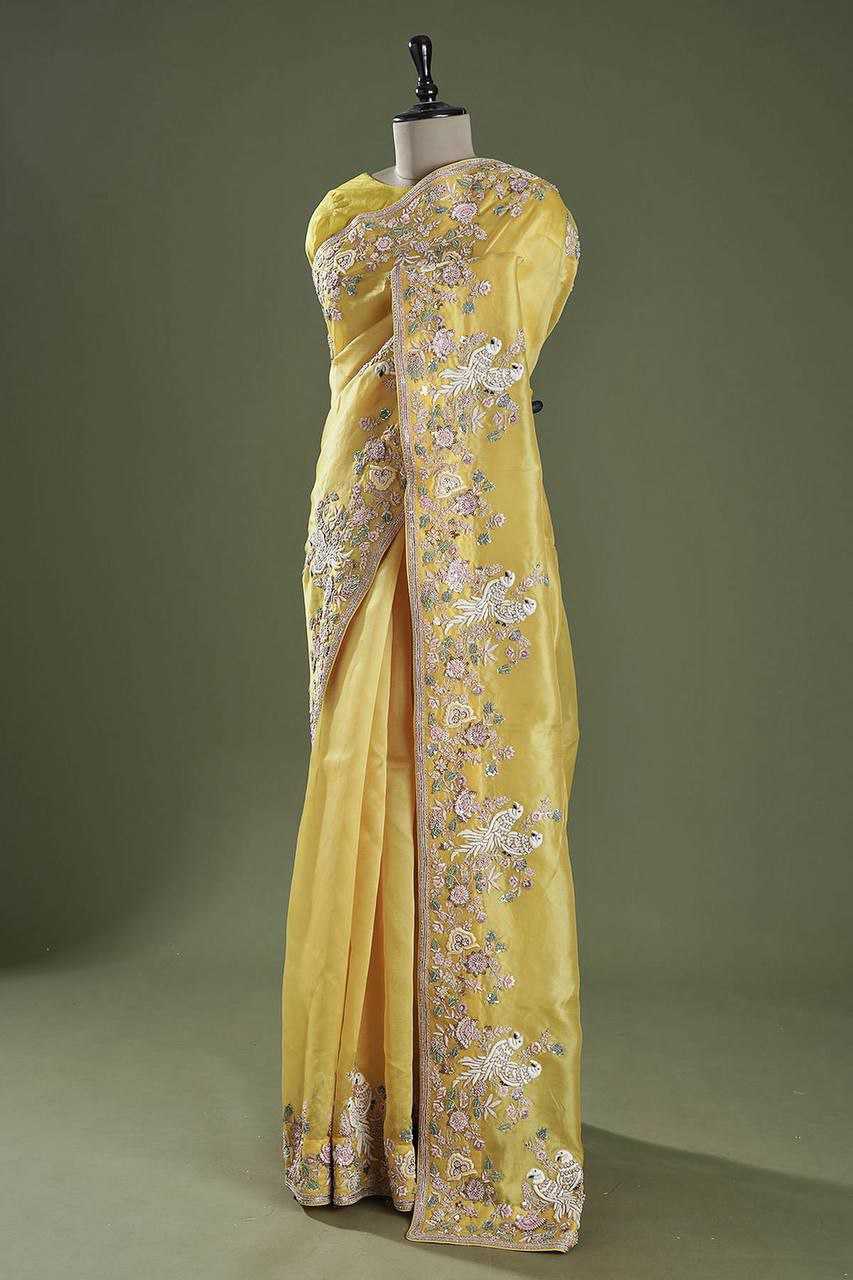 Chinon Silk Kesh188 9138 Sarees  Sequence Embroidered Silk Yellow Weddings Sarees