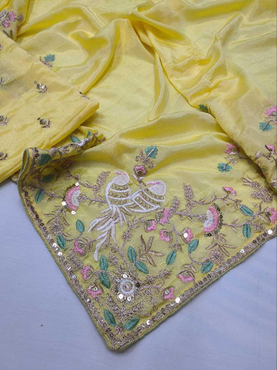 Chinon Silk Kesh188 9138 Sarees  Sequence Embroidered Silk Yellow Weddings Sarees