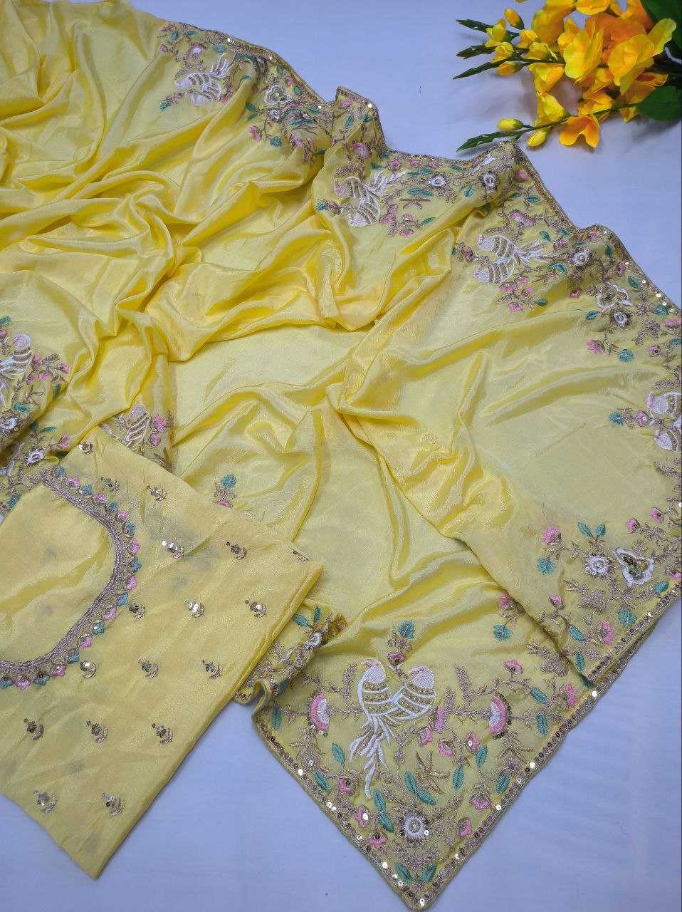 Chinon Silk Kesh188 9138 Sarees  Sequence Embroidered Silk Yellow Weddings Sarees