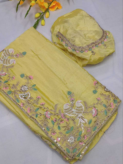 Chinon Silk Kesh188 9138 Sarees  Sequence Embroidered Silk Yellow Weddings Sarees