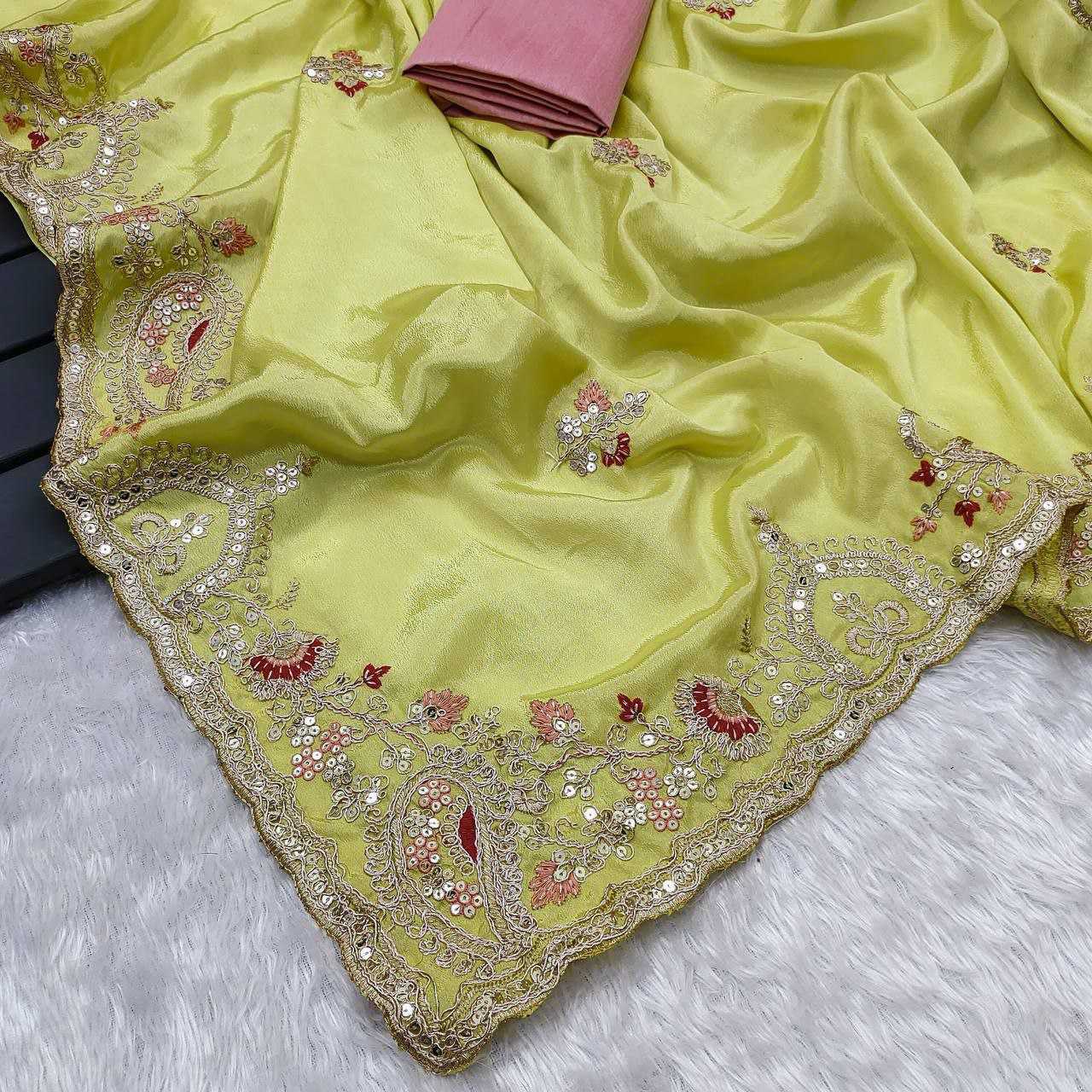 Chinon Silk Kesh188 9141 Sarees  Sequence Embroidered Cutwork Silk Sarees