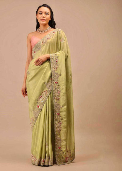 Chinon Silk Kesh188 9141 Sarees  Sequence Embroidered Cutwork Silk Sarees