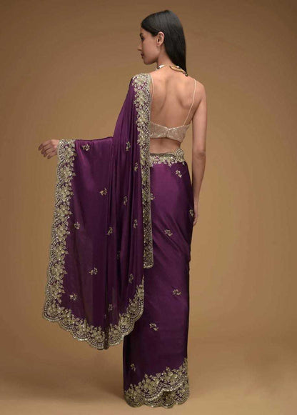 Chinon Silk Kesh188 9144 Sarees  Sequence Embroidered Cutwork Silk Sarees With Blouse Purple Sarees