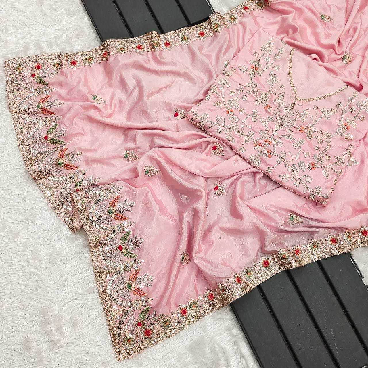 Chinon Silk Kesh188 9146 Sarees  Sequence Embroidered Silk Pink Sarees