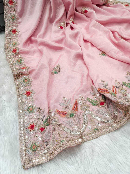 Chinon Silk Kesh188 9146 Sarees  Sequence Embroidered Silk Pink Sarees