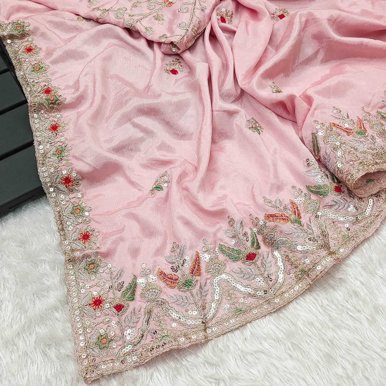 Chinon Silk Kesh188 9146 Sarees  Sequence Embroidered Silk Pink Sarees