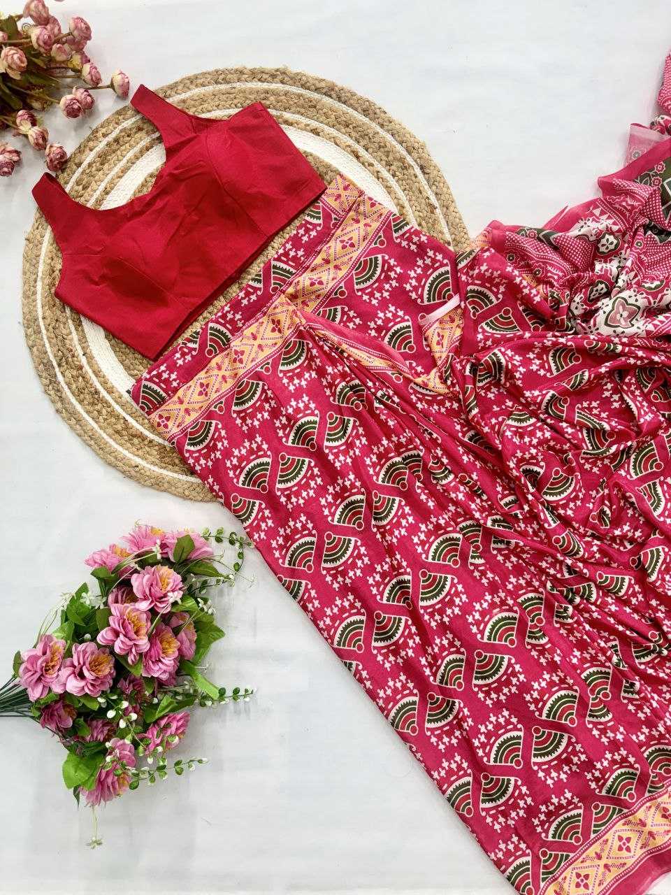 Chinon Silk Kesh188 9226 Sarees  Ready To Wear Printed Pre Draped Silk Sarees With Blouse