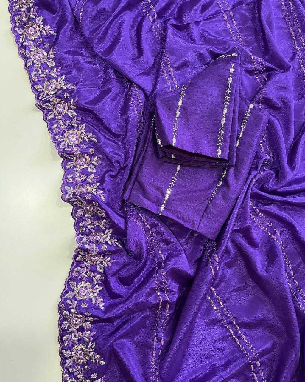 Chinon Silk Kesh189 Suhani-10 Sarees  Sequence Work Cutwork Silk Purple Sarees