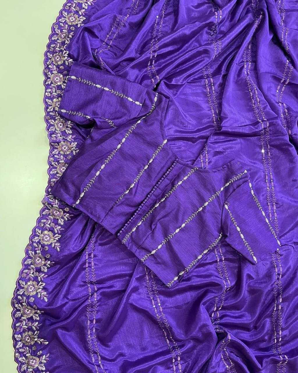 Chinon Silk Kesh189 Suhani-10 Sarees  Sequence Work Cutwork Silk Purple Sarees