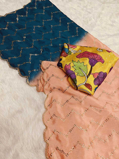 Chinon Silk Kesh189 Suhani-12 Sarees  Half And Half Work Cutwork Silk Sarees