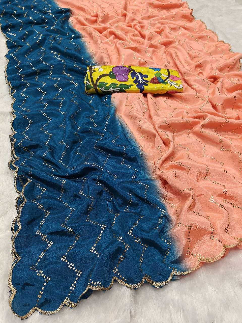 Chinon Silk Kesh189 Suhani-12 Sarees  Half And Half Work Cutwork Silk Sarees