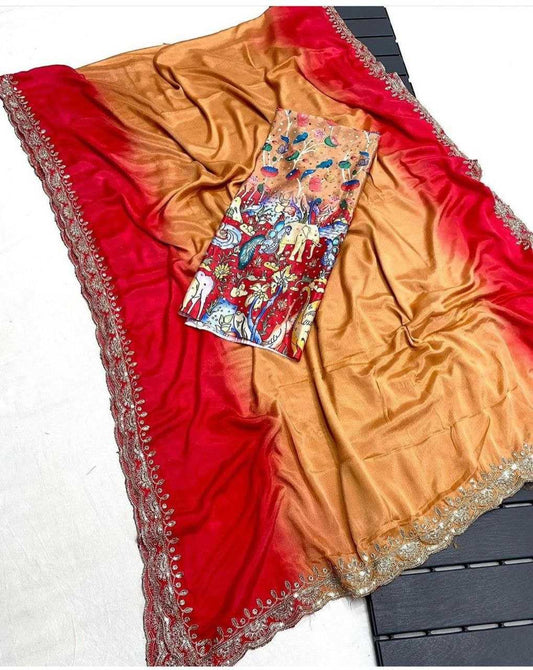 Chinon Silk Kesh189 Suhani-5 Sarees  Half And Half Lace Border Cutwork Zari Border Silk Sarees