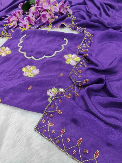 Chinon Silk Kesh189  Varahi Sarees  Plain Solid Lace Border Silk Sarees