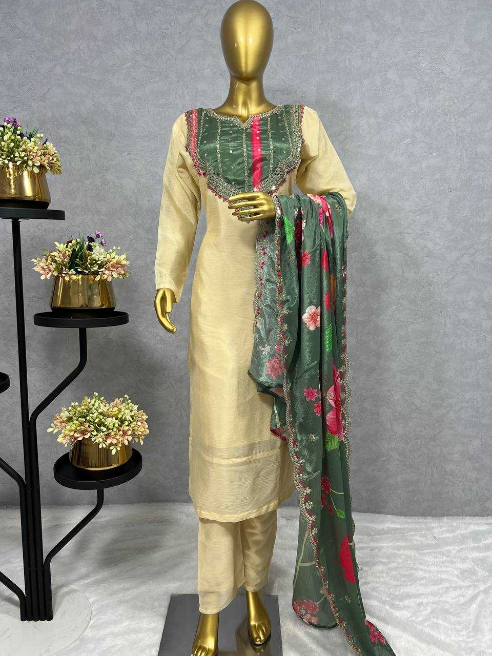 Chinon Silk Kesh227 1005 Suits & Dresses  Ladies Ladies Silk Long Kurtis Party Wear Suits