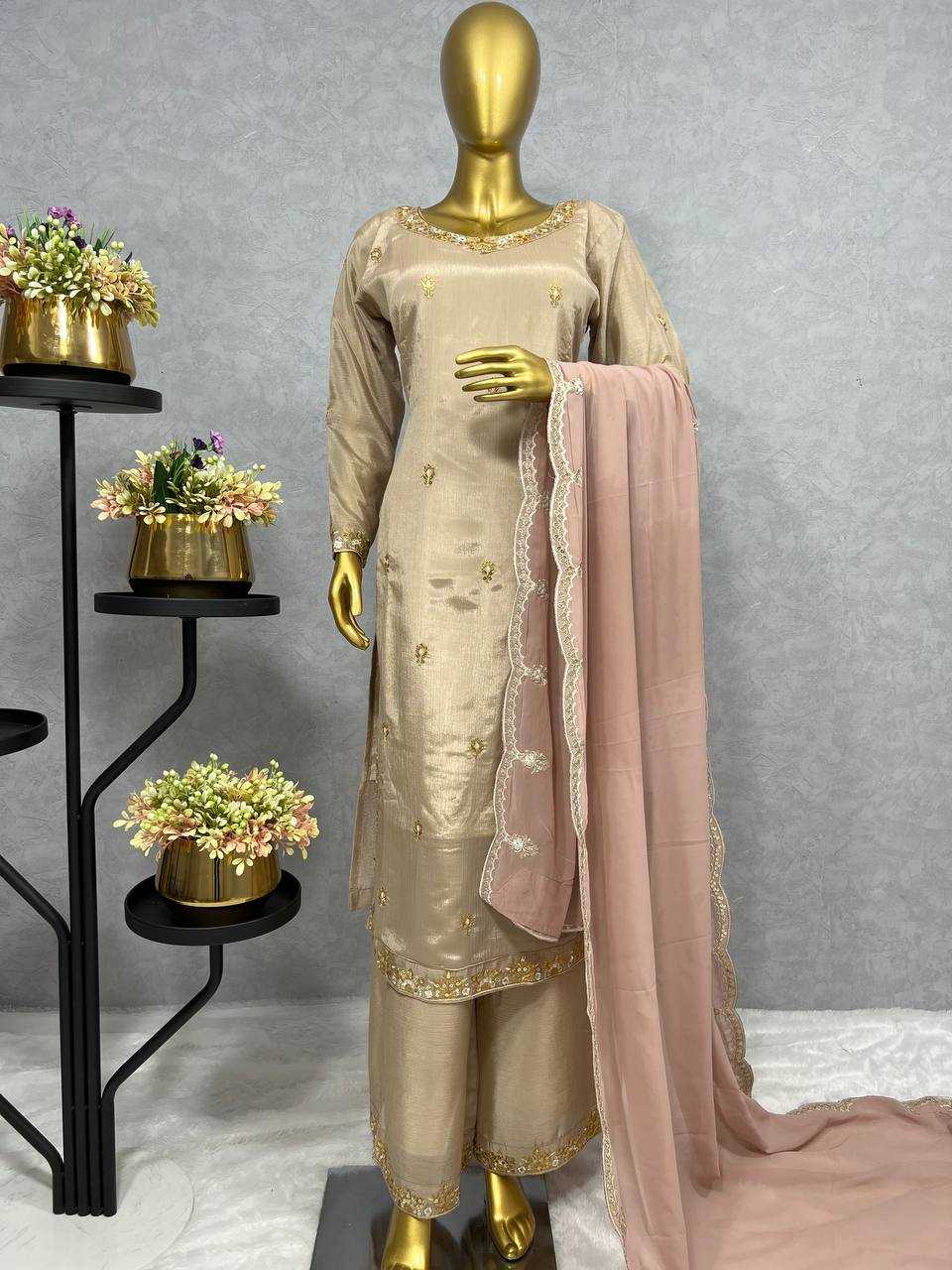 Chinon Silk Kesh227 1006 Suits & Dresses  Ladies Embroidered Ladies Silk Suits