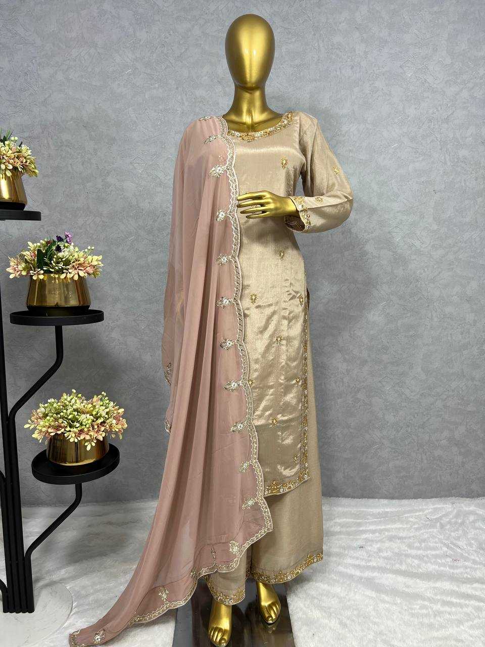 Chinon Silk Kesh227 1006 Suits & Dresses  Ladies Embroidered Ladies Silk Suits