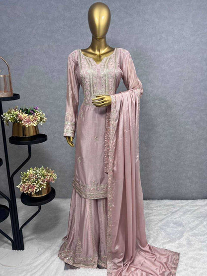 Chinon Silk Kesh227 1012 Suits & Dresses  Ladies Sharara Salwar Palazzo Ladies Silk Suits