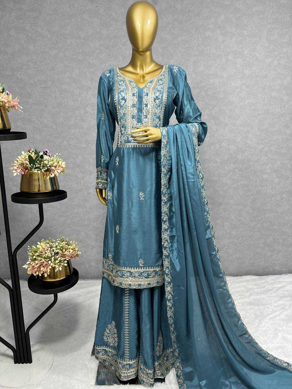 Chinon Silk Kesh227 1012 Suits & Dresses  Ladies Sharara Salwar Palazzo Ladies Silk Suits