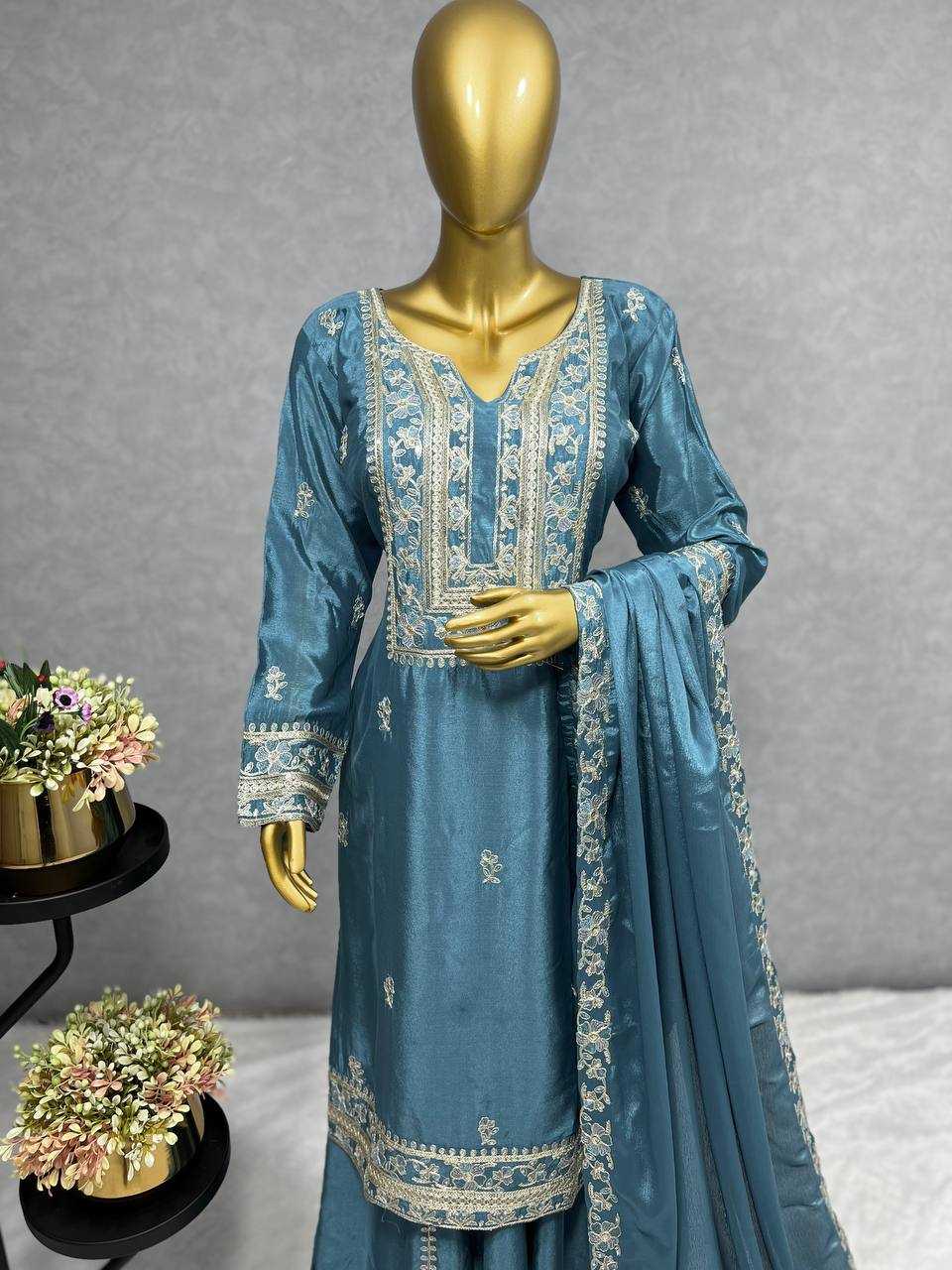 Chinon Silk Kesh227 1012 Suits & Dresses  Ladies Sharara Salwar Palazzo Ladies Silk Suits