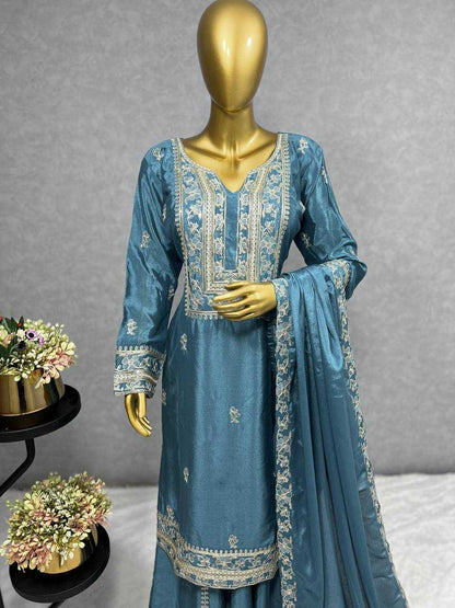 Chinon Silk Kesh227 1012 Suits & Dresses  Ladies Sharara Salwar Palazzo Ladies Silk Suits