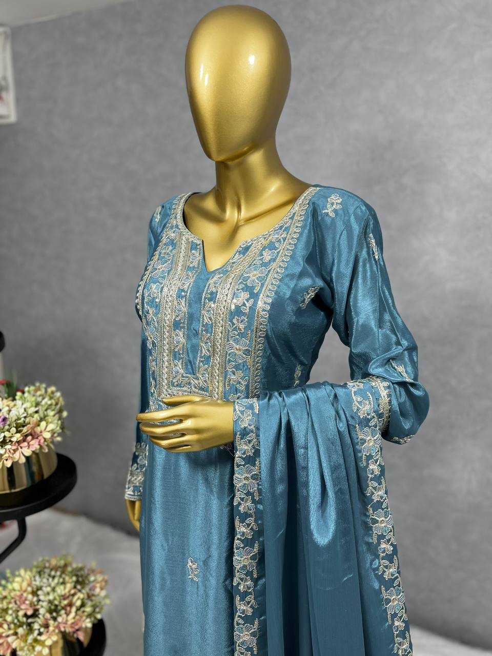 Chinon Silk Kesh227 1012 Suits & Dresses  Ladies Sharara Salwar Palazzo Ladies Silk Suits