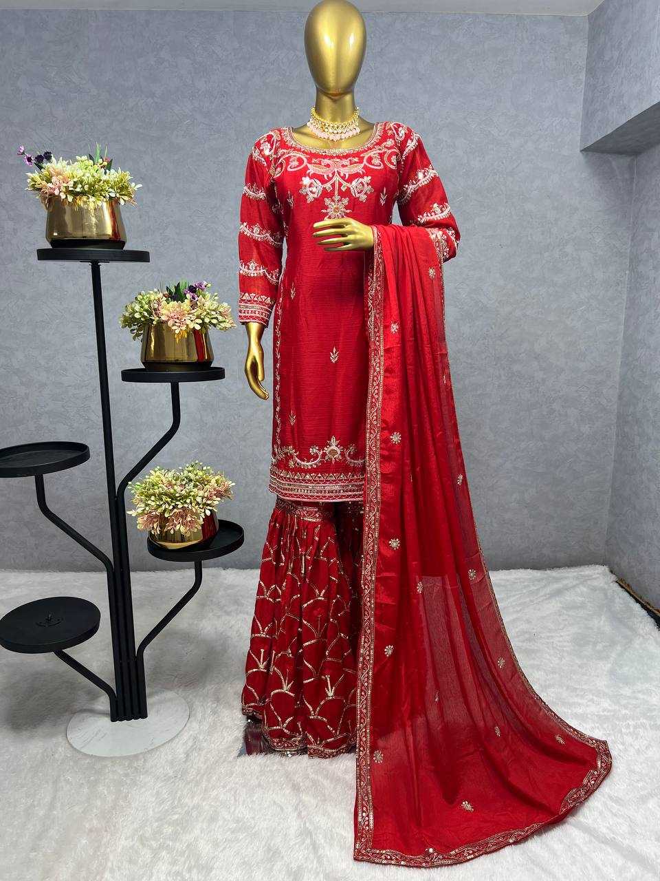 Chinon Silk Kesh227 1016 Suits & Dresses  Sharara Salwar Embroidery Ladies Silk Wedding Silk Suits