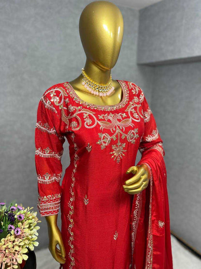 Chinon Silk Kesh227 1016 Suits & Dresses  Sharara Salwar Embroidery Ladies Silk Wedding Silk Suits