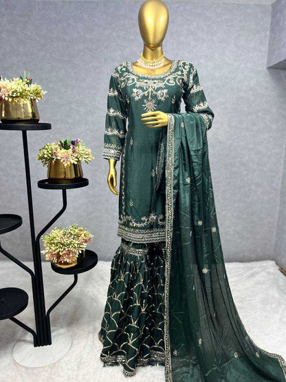 Chinon Silk Kesh227 1016 Suits & Dresses  Sharara Salwar Embroidery Ladies Silk Wedding Silk Suits