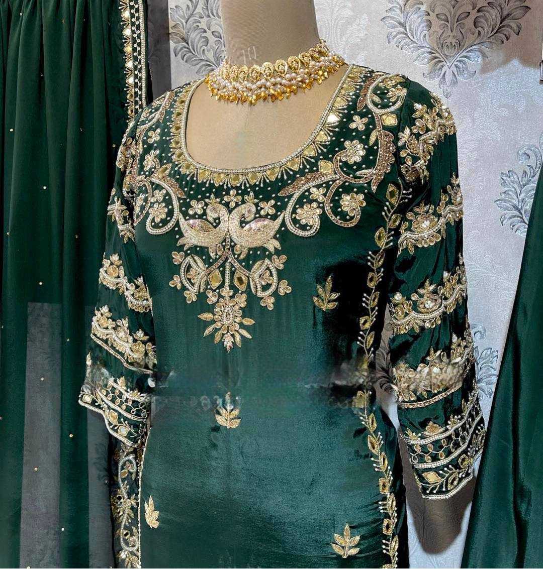 Chinon Silk Kesh227 1016 Suits & Dresses  Sharara Salwar Embroidery Ladies Silk Wedding Silk Suits